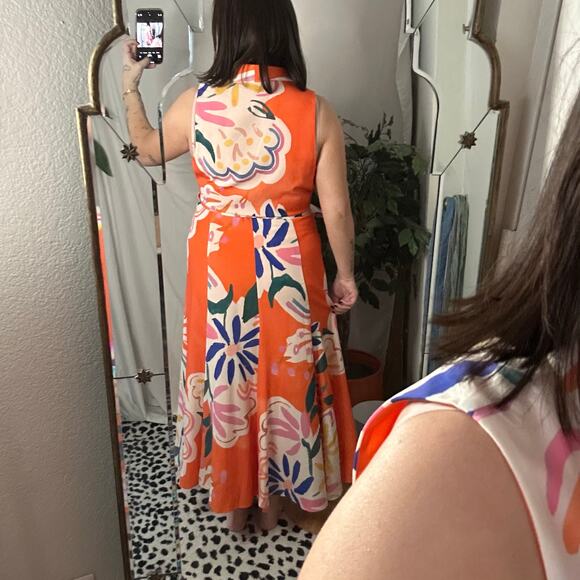 Hutch Floral Sleeveless Verona Wrap Midi Dress Orange Size Large - Picture 6 of 8